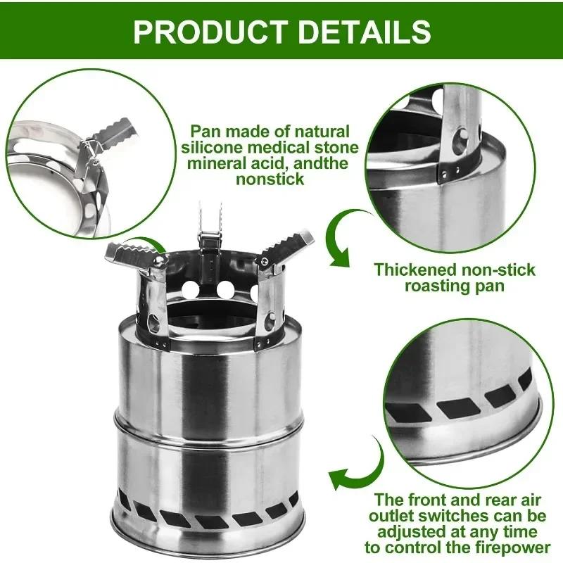 Portable Outdoor Wood Stove Folding Windproof Camping Stove Wood Burning Stainless Steel BBQ Stove for Camping Picnic Cooking