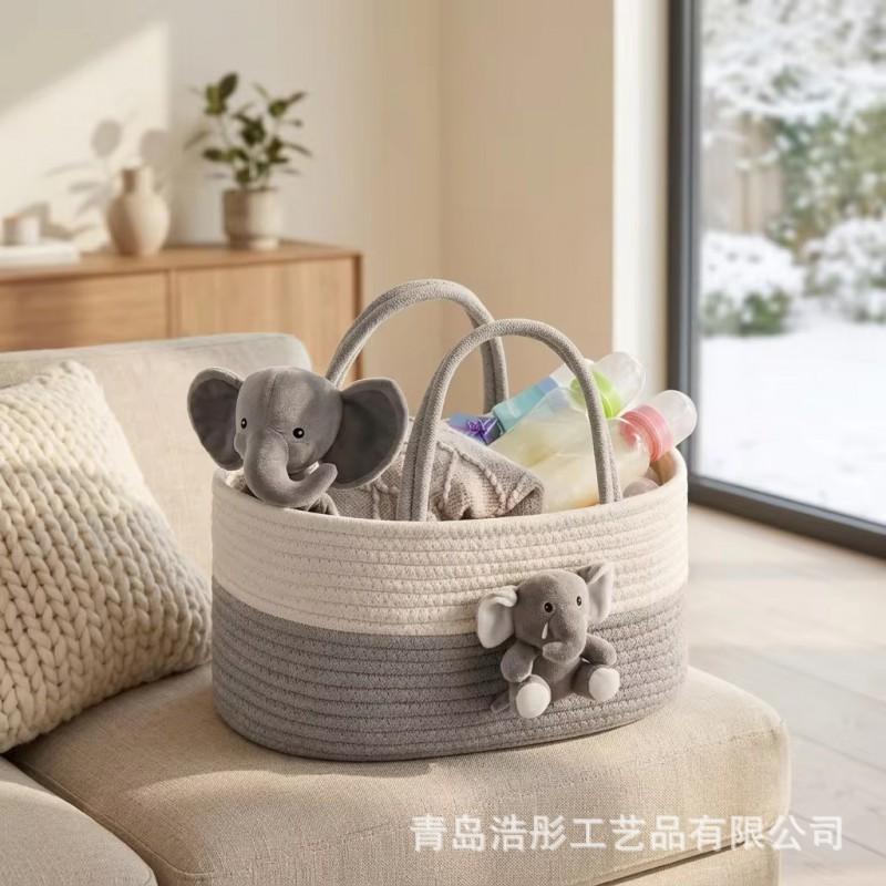Cesta Organizadora de Pañales para Bebé con Asa de Cuerda de Algodón - Contenedor de Almacenamiento Juguetes Ropa de Guardería Diseño Minimalista