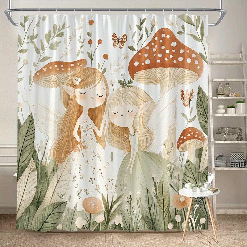 Verleihen Sie Ihrem Badezimmer einen Hauch von Magie mit diesem wasserdichten Duschvorhang mit bezaubernden Feen und Pilzen