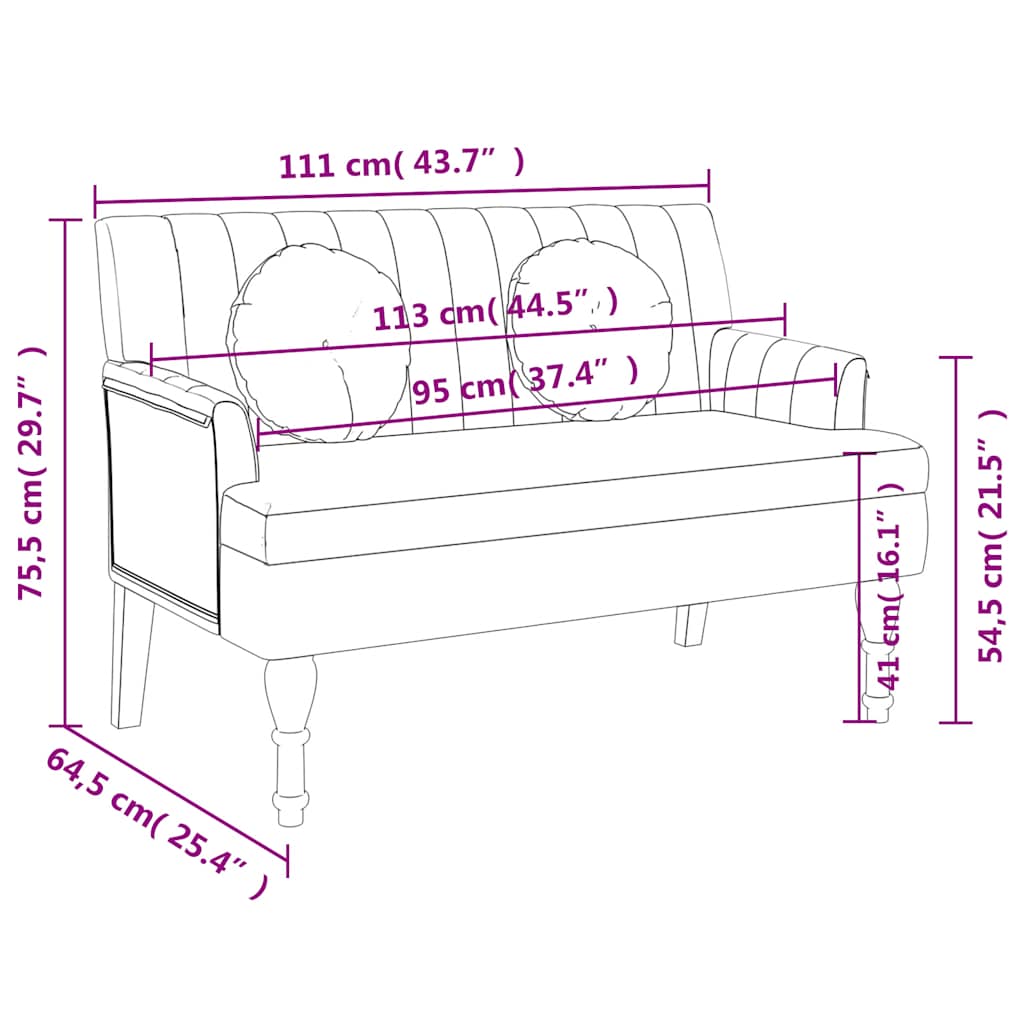 Red Wine Velvet Upholstered Bench with Cushions 113 X 64.5 X 75.5 Cm