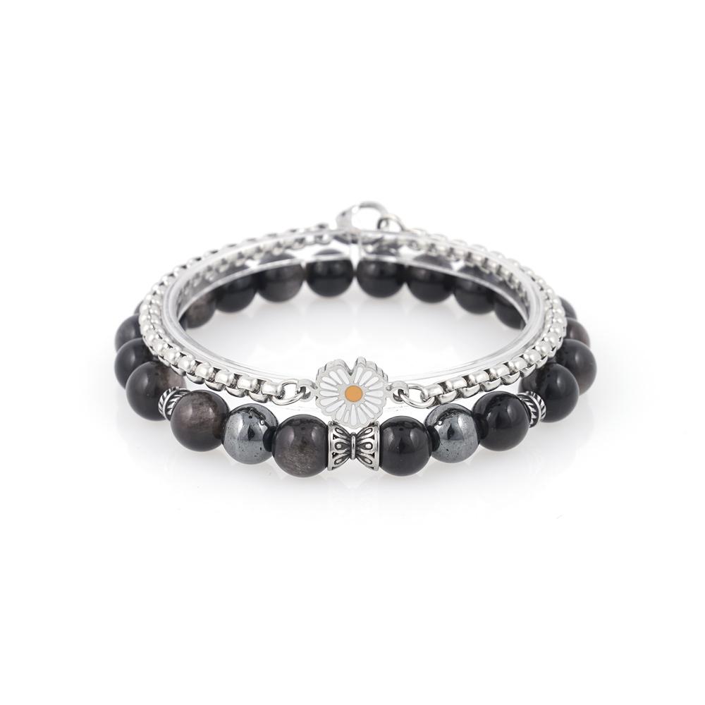 Jbans Classic Double Face Daisy 1138 Antique Ring Point 1229 Silver Stone Bracelet Set (C2501-Se406_Sv)