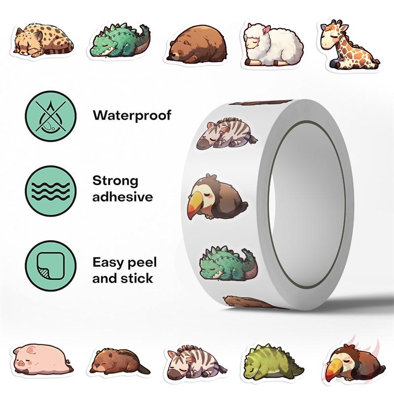 500Pcs/Roll Sleeping Animals Series 02 Kids Rewards Stickers - DIY Scrapbooks Album Decor Sealing Label Decals