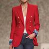 Dames S Rode Franse Stijl Dubbelrijige Gestreepte Manchet Blazer