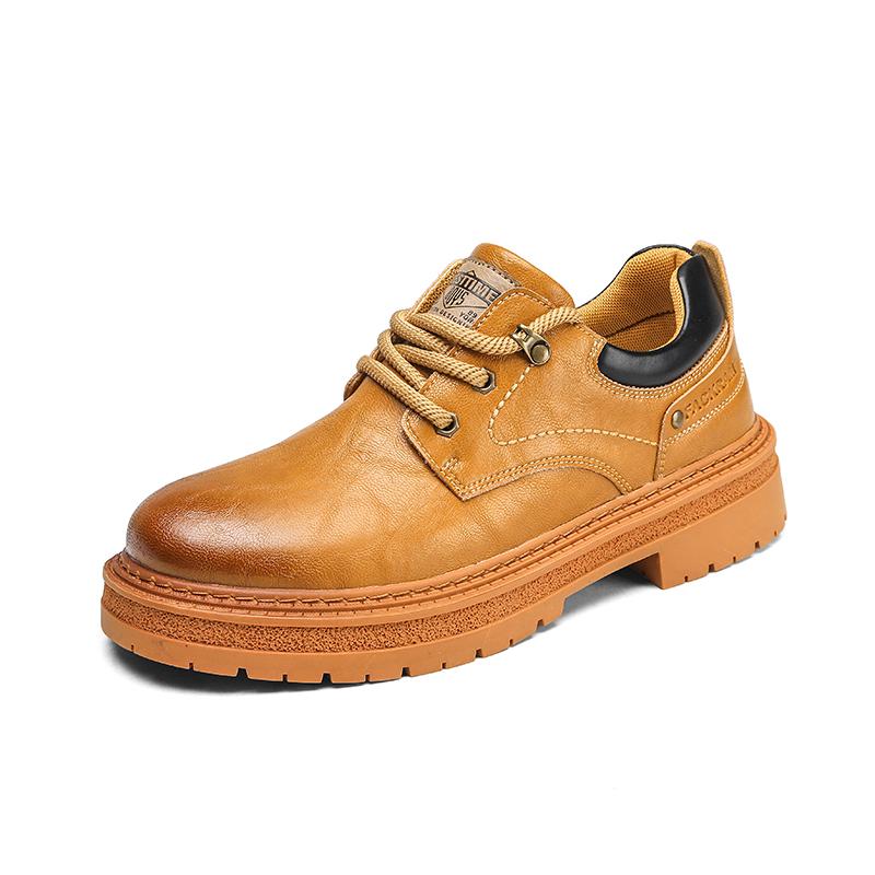 Fashion Men Casual Leather Shoes Luxury Brand Thick Bottom  Lace Up Business Shoes British Style Outsole Casual Work Outdoor Boots