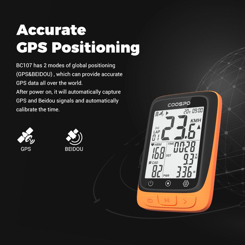 COOSPO BC107/BC26 Bike Computer GPS Wireless Bicycle Cycling Odometer Speedometer 2.4"FSTN Bluetooth5.0 ANT+ Waterproof GPS BDS