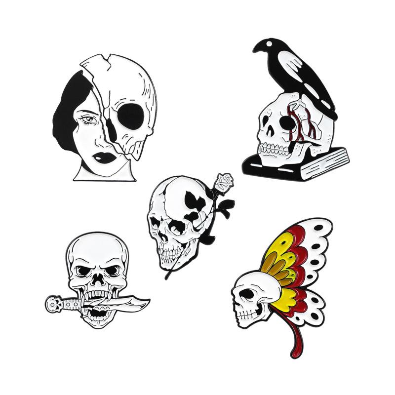 Skull Series Black Lips Brooch: Mouth Hook, Big Knife, Rose, Patchwork Designs