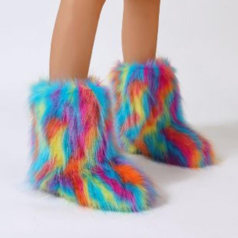 Fashion Female Winter Warm Plush Platform Shoes Furry Faux Fur Bottes Luxury Boots New Fashion Fox Fur Boots Women Fluffy Fur Snow Boots