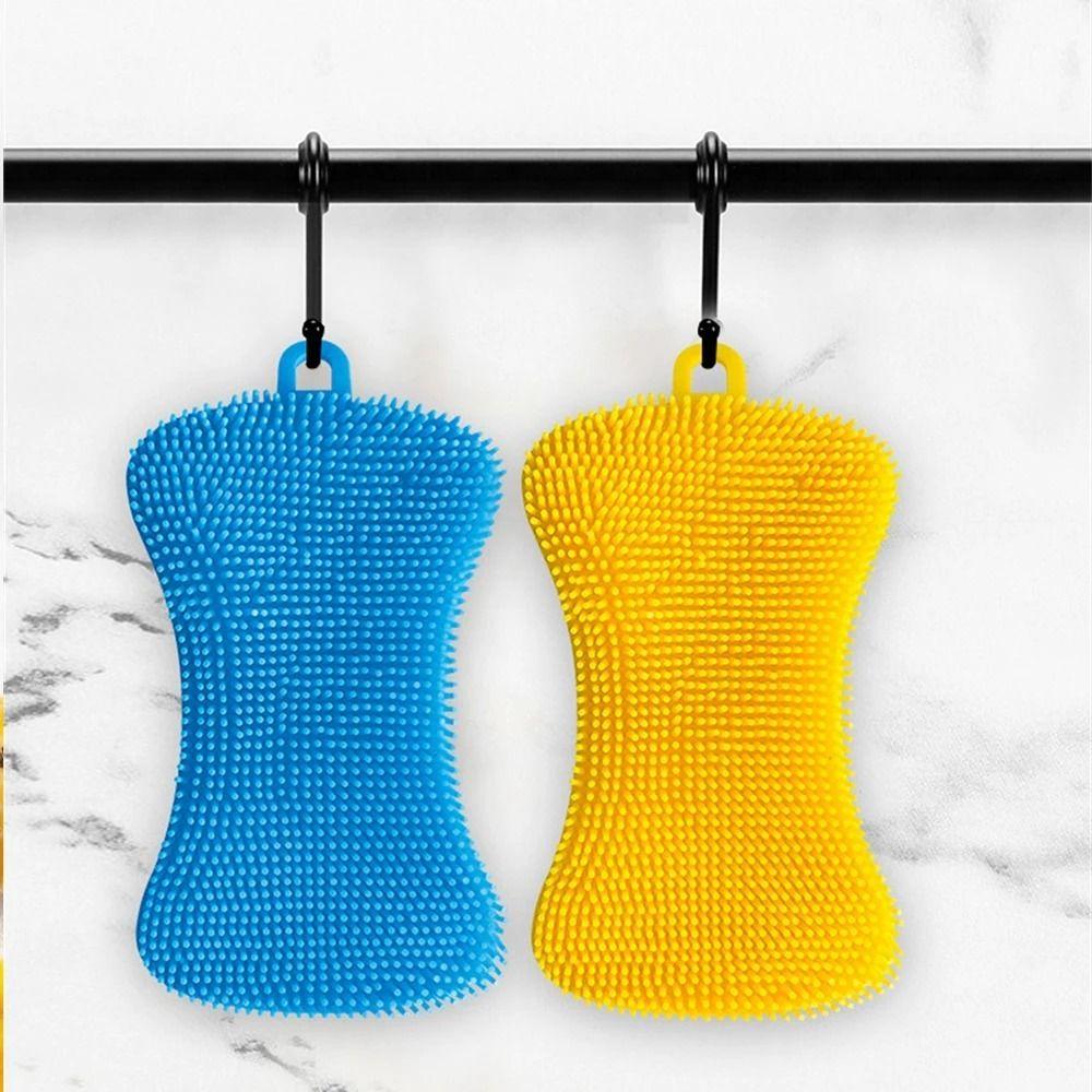 Flexible Pot Pan Sponge Scrubber Double Sided Cleaning Brush Silicone Dishwashing Brush  Kitchen