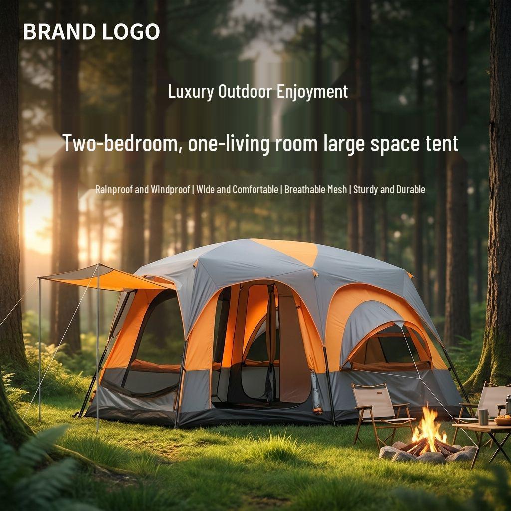 Double-Layer Ridge Tent: Outdoor Camping Tent with Two Bedrooms, Living Room, Sunshade, and Expandable Space