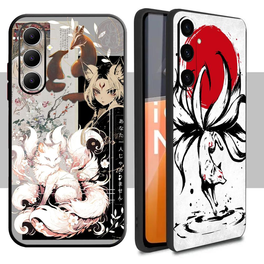 Nine-tailed fox art fashion design Phone Case For Samsung Galaxy S26 S25 S24 S23 S22 S21 Plus Ultra Note20 Soft Black