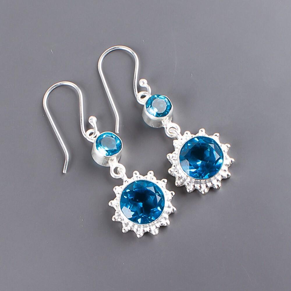 Swiss Blue Topaz Gemstone 925 Sterling Silver Jewelry Drop/Dangle Earrings 1.80" EE-13-9