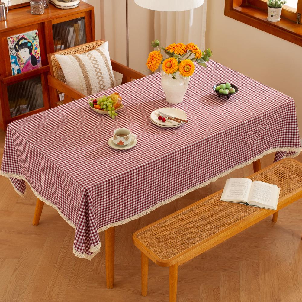 American Small Fresh Plaid Tablecloth Lace Tassel Long Table Cloth Desk Atmosphere Decoration Picnic Christmas