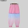 INCERUN Men High Waist Gradient Tie Dye Patchwork Pants Summer Mesh Trousers