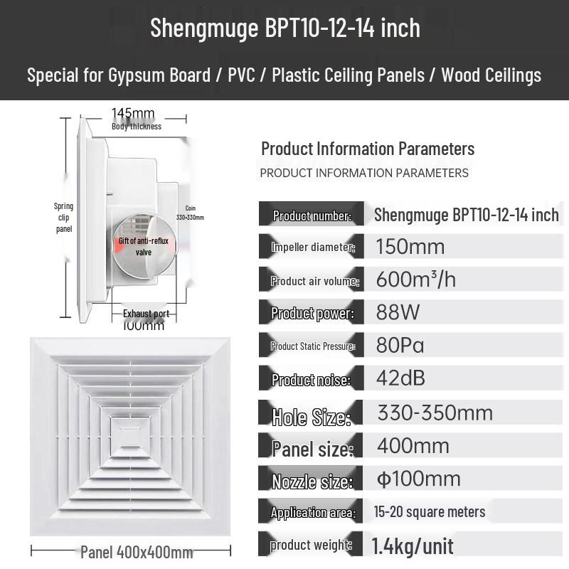 60x60 Integrated Ceiling Exhaust Fan with Plasterboard Ventilation for 30x30 Wooden Ceiling Openings