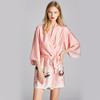 Women Robe Kimono Bathrobe Navy Blue Print Nightgown Sleepwear Silky Soft Satin Nightwear Sexy Short Nightdress Casual Homewear