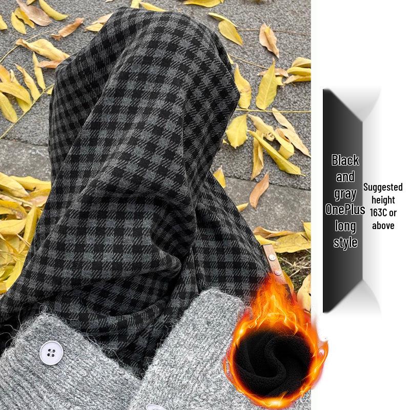 Women s 2025 Winter High-Waisted Gray Flannel Plaid Pants: Japanese Style, Petite Woolen, Straight Wide-Leg. S