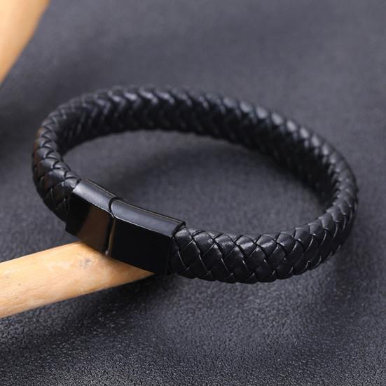 Men Bracelet Imitation Leather Lightweight Wear-resistant Retro Style Faux Leather Braided Wristband Streetwear Accessories