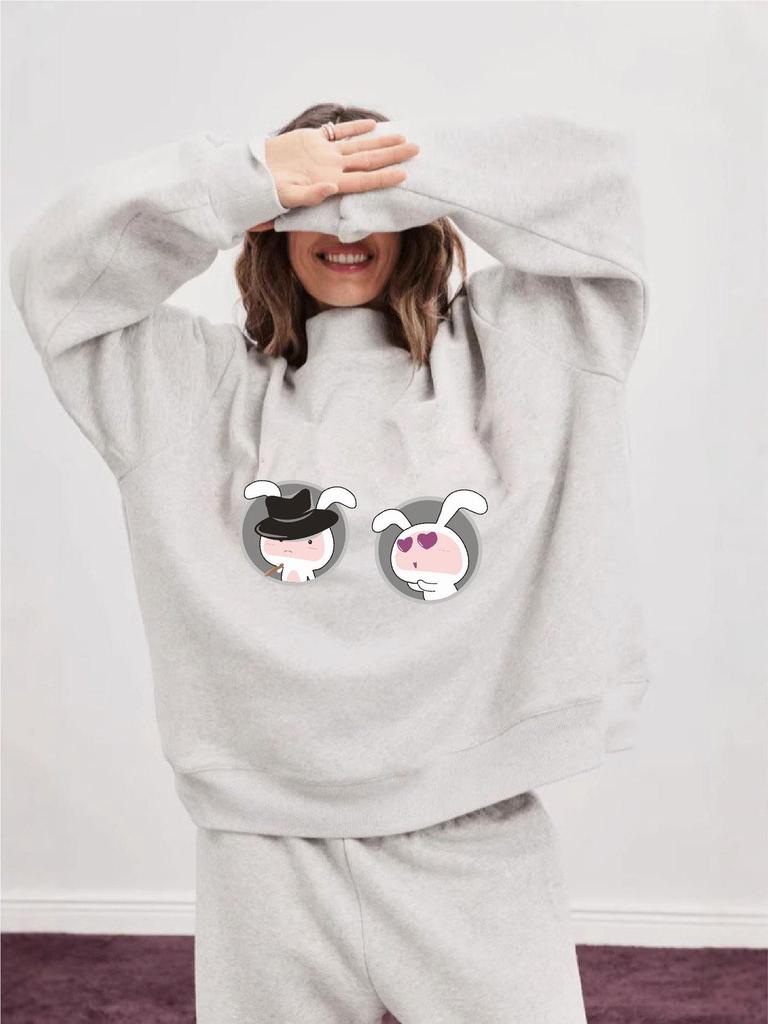 Women's Versatile High Neck Print Hoodie - Casual, Comfortable, Fashionable for Spring & Autumn