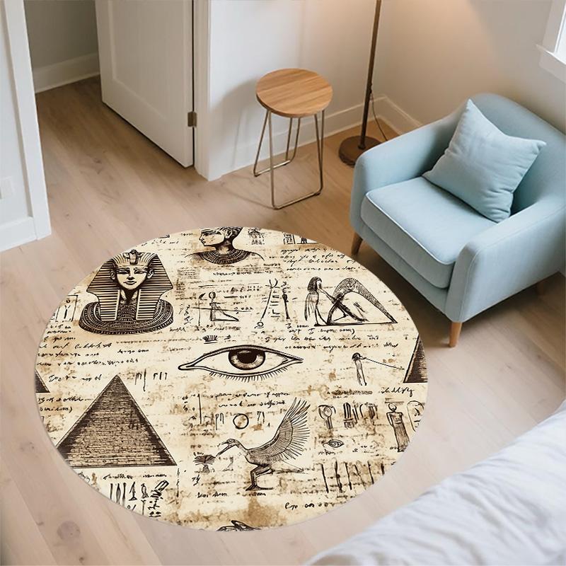 Ancient Egyptian Gods,Round Area Rug,Carpet Rug for Living Room Bedroom Sofa Playroom Decor,Non-slip Floor Mat