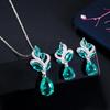 Chic Bright Blue Waterdrop CZ Cubic Zircon Crystal Leaf Pendant Necklace and Earrings Ladies Jewelry Set Fashion Korean Style