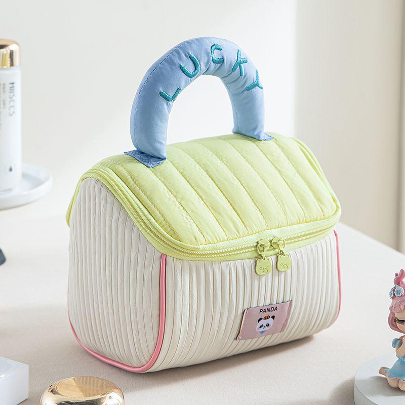 Color Block Soft Makeup Travel Bag - Large Capacity Portable Handbag