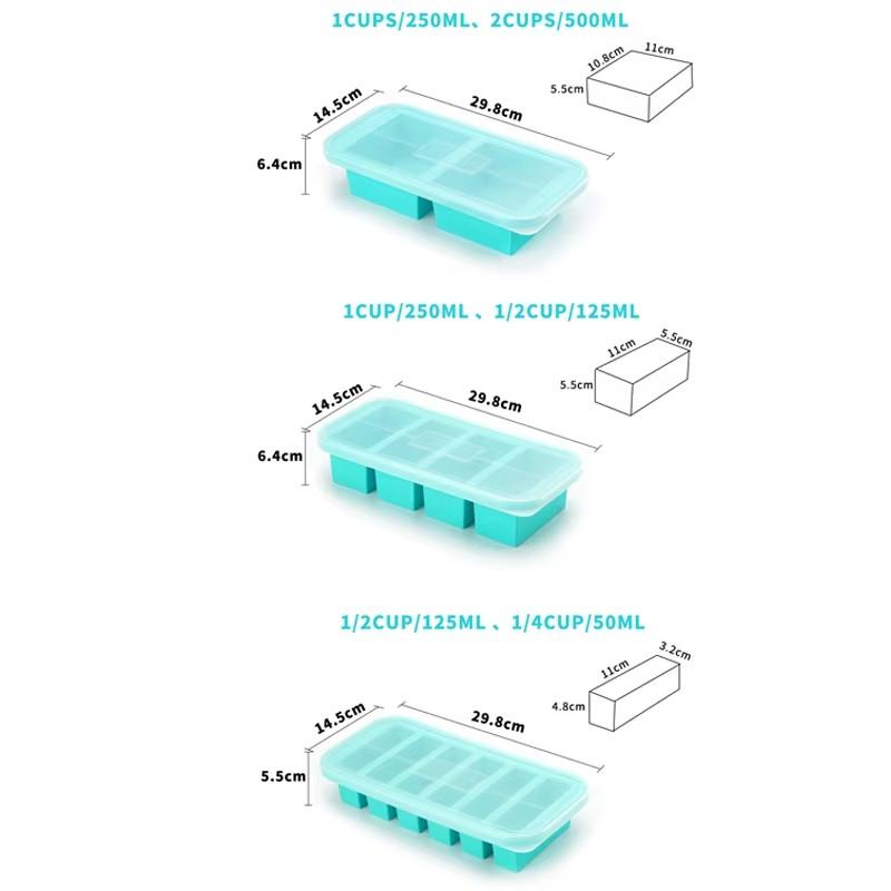 Flexible Silicone Ice Cube Mold with Lid for Freezing and Food Preservation in Refrigerator Storage