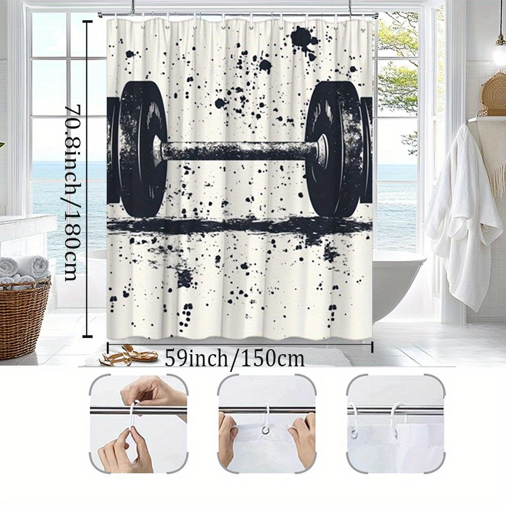 

Gym Barbell Shower Curtain Black White Design Fitness Theme Waterproof Fabric Modern Bathroom Decor For Men W60H190(CM)-1 Pcs