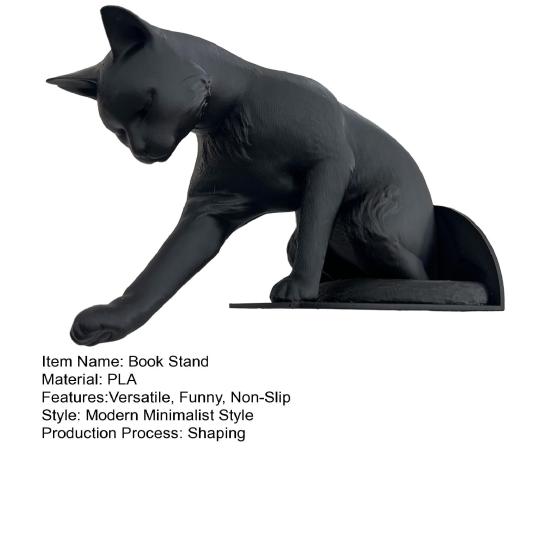 Cat Bookend Stand Matte Black Cat Paw Design Bookend Stable Non-Slip