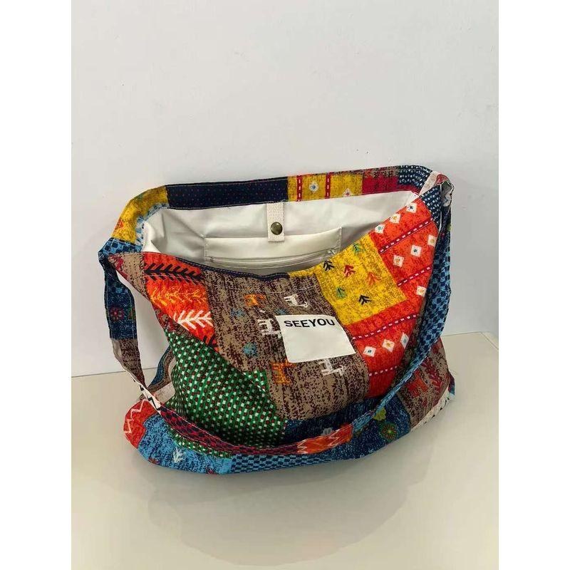 

New Arrival Retro Ethnic Style Collage Contrast Color Double-Sided Denim Bag Shoulder Messenger Bag Small Canvas Bag Women Deduction(Spring and summer light thin)