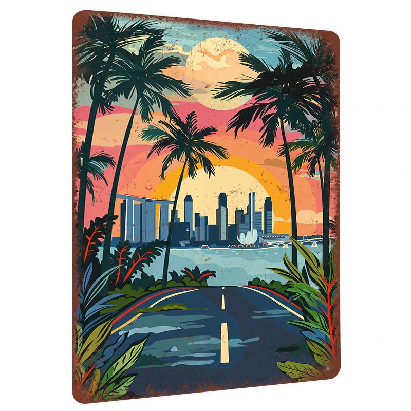 

Tropical Sunset Singapore Skyline Metal Wall Art Modern Home Decor High Definition Print Craft Decor 20x30cm（7.8x11.8inch）
