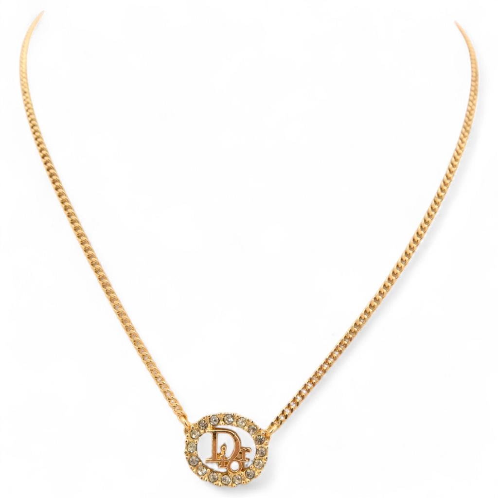 Auth Dior Logo Necklace Rhinestone Plated Di6606bd