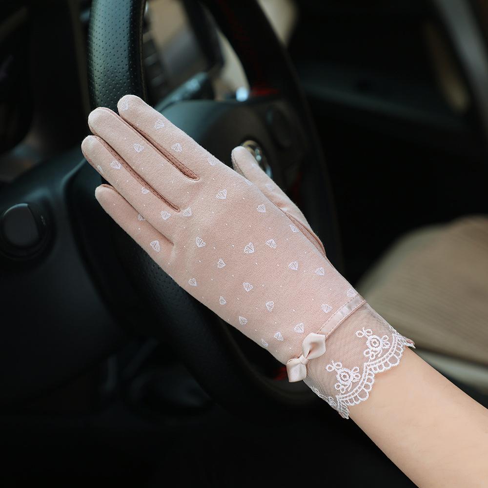 Women's Sunscreen Gloves New Spring and Summer Driving Korean Version of Lace Bow Riding Anti Slip Thin Touch Screen Gloves