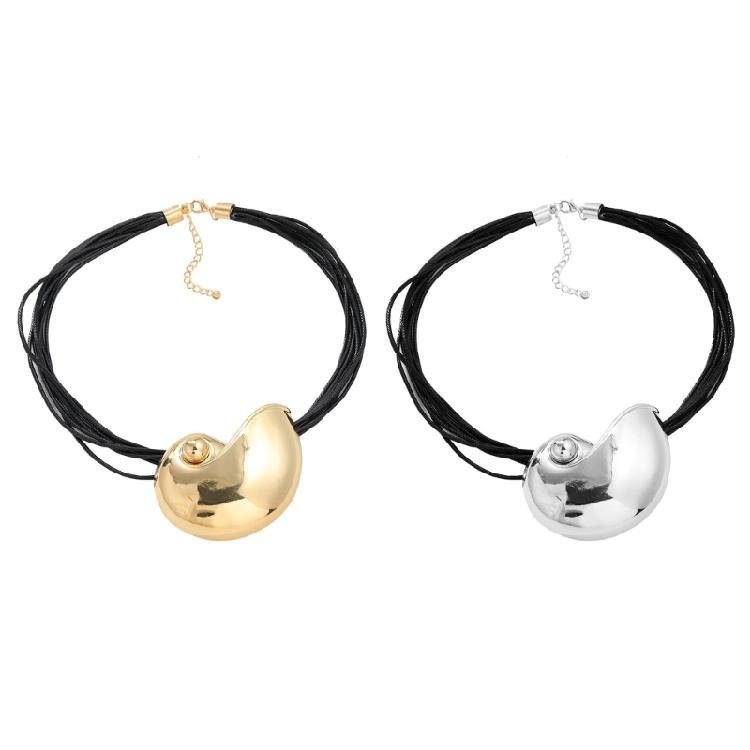 Unique Conch Pendant Necklace for Women and Girls Fashionable PU Leather Chain Choker Handmade Party Accessories