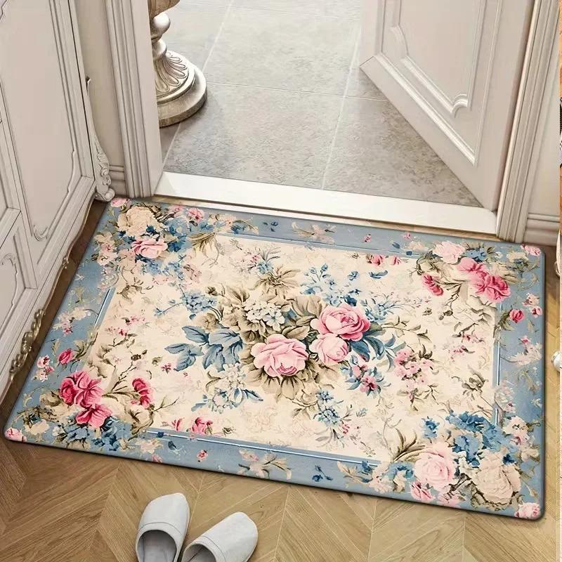 Vintage Roze Rand Aquarel Wilde Bloemen Print Antislip Wasbaar Deurmat Waterabsorberende Vloermat Voor Entree 30x50cm