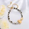 Copper Gold Plated Heart & Artificial Crystal Bead Elastic Bracelet for Women