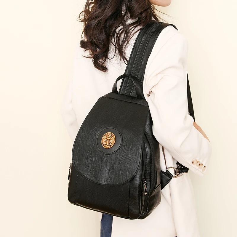 Soft Leather Backpack for Women Multi-functional Convertible BackpackChest Bag Retro Casual Single Shoulder Bag for Daily Life  and Weekend Outings