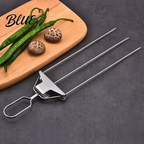 Food Grilling Skewers 3-Prong Grill Skewers Stainless Steel BBQ with Pusher Rust-proof Long Lasting Sticks for Meat Vegetables Chicken Shrimp