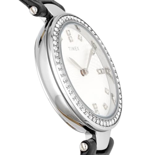 TIMEX Adoon Watch, 32mm, Women's, Black, with Silver Dial, Brass, Mineral Glass, Quartz Movement, and Japanese Made Movement, TW2V45200