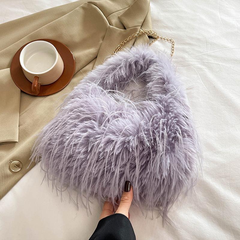 Women Plush Small Purse Soft Luxury Tote Handbag Faux Fur Fluffy Wrist Bags Girls Winter Daily Crossbody Shoulder Bag