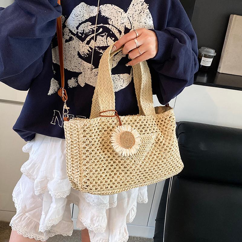 Sommer Geflochtene Hohle Strandtasche Damenmode Korb Umhängetasche Multifunktionale Picknick Handtasche Damen Schultertasche AVE
