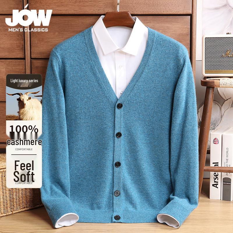 JOW Men's 100% Cashmere V-Neck Cardigan