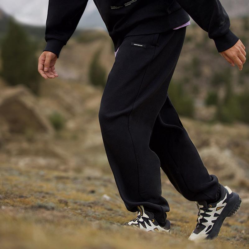 Li Ning CF Letter Print Fleece Warm Casual Cuffed Loose Knit Sports Pants Men bottoms Black AKLUD13-1