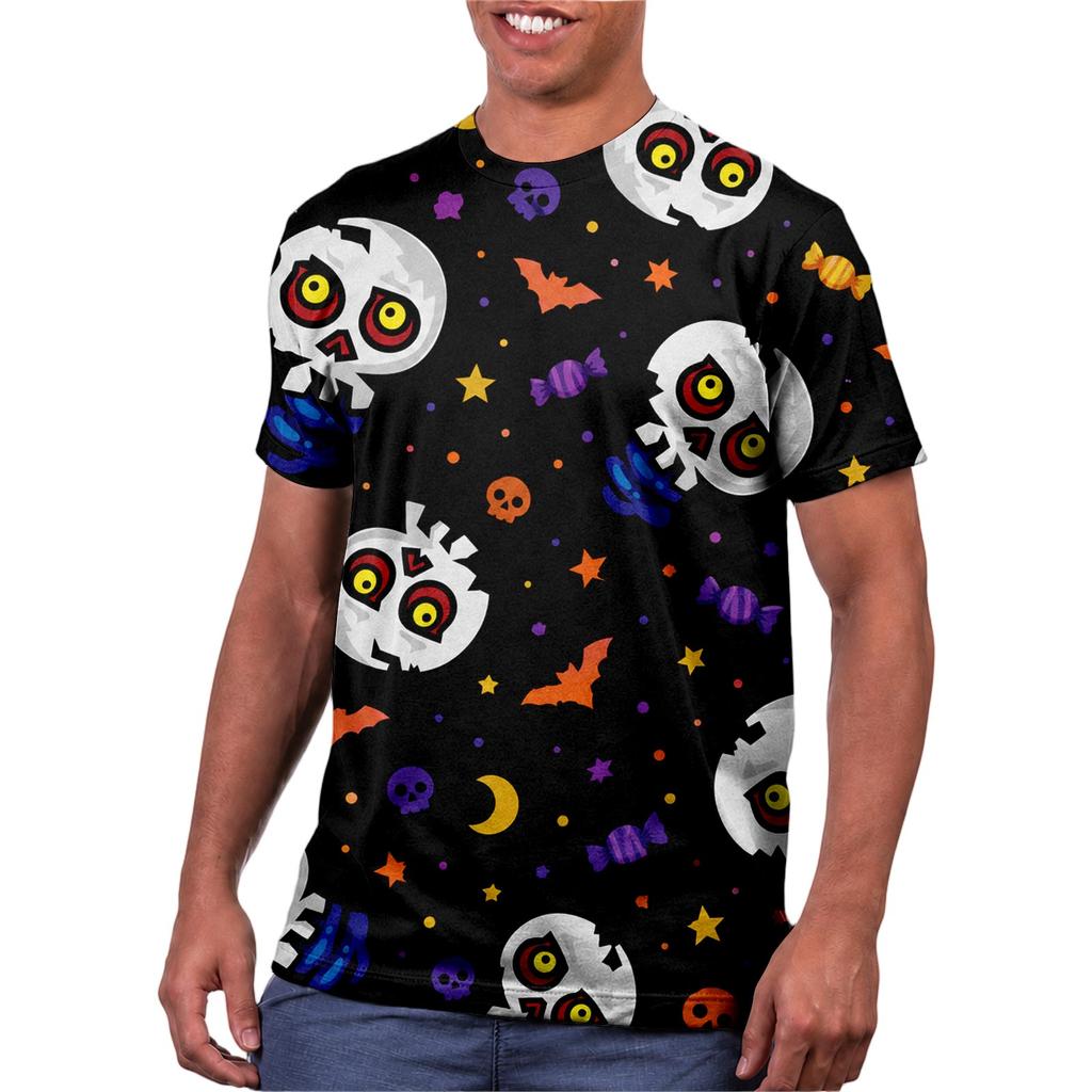 Halloween All Over Print T Shirt, Cute Pumpkin Graphic Tee for Women Men