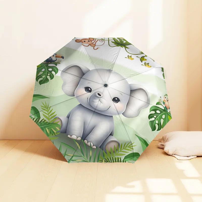 Jungle Animal Friends Umbrella: Automatic Opening & Closing Rain Gear with Foldable Design for Outdoor Adventures - Perfect Gift for Fans, T