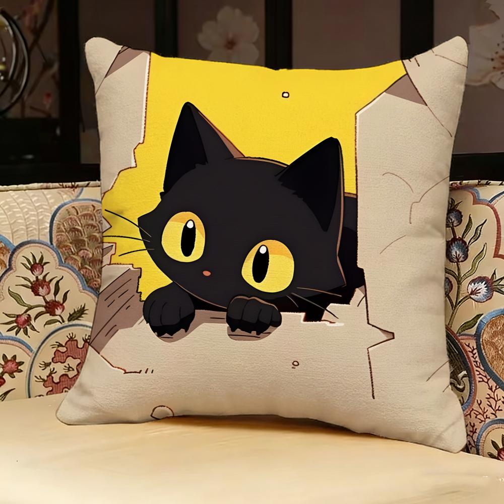 Black Cat Yellow Pillow Case Pillowcase, Double-sided Printed, Sofa Cushion, Bedroom Headboard Pillow