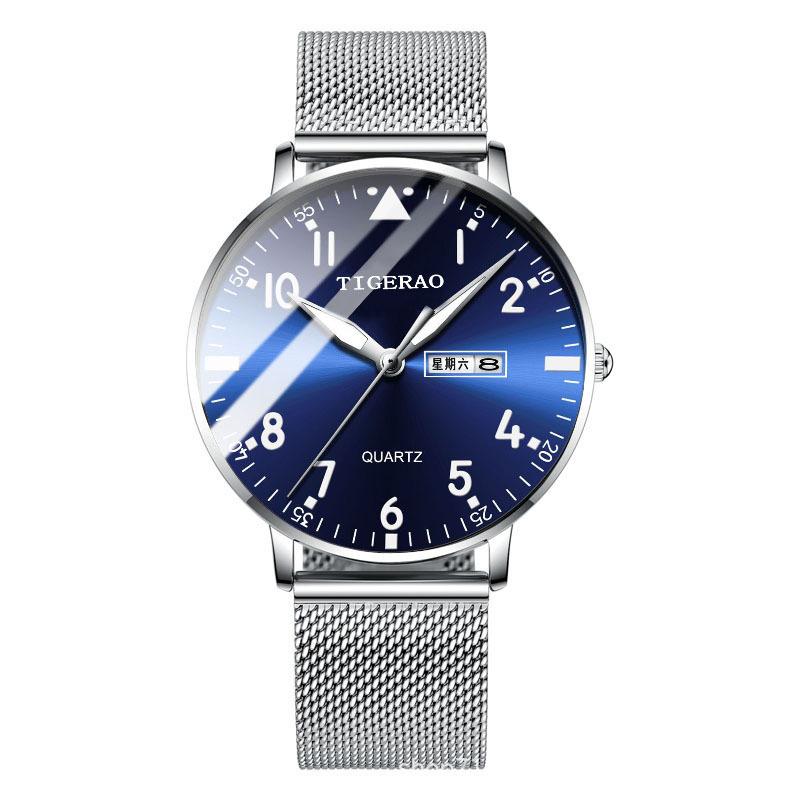 Men's Automatic Movement Watch Quartz Dual Calendar Luminous Waterproof Korean Style Student Wristwatch 2023 New