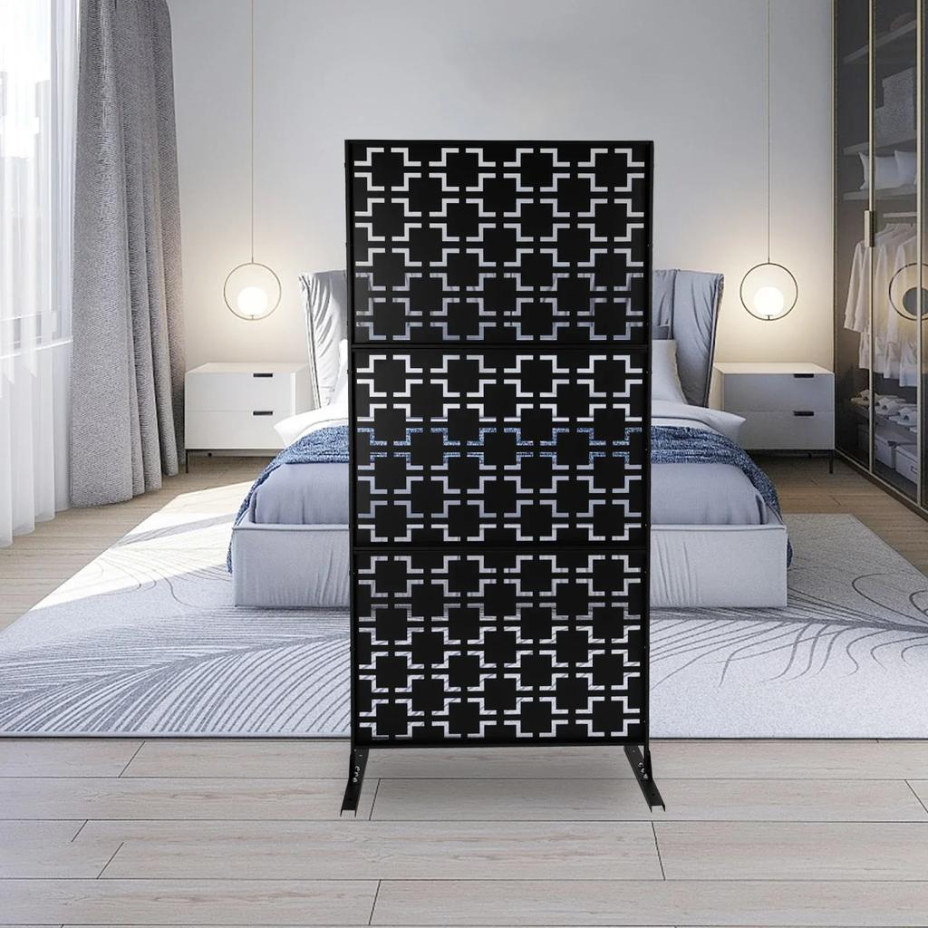 3 Panel Privacy Screen Divider with H-Base 90cm Wide, Steel Partition for Hotel Restaurant Room Divider