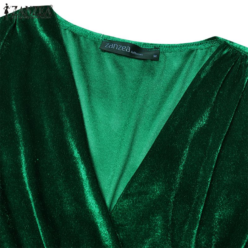 ZANZEA Women Elegant V-Neck Long Sleeve Waisted Knitted A-Line Dresses