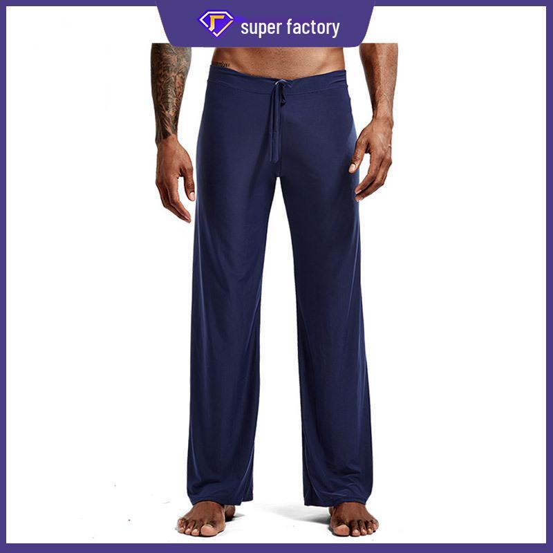 Men's Ice Silk Drawstring Pajama Pants - Solid Color, Loose Fit, Plus Size for Yoga or Casual Wear