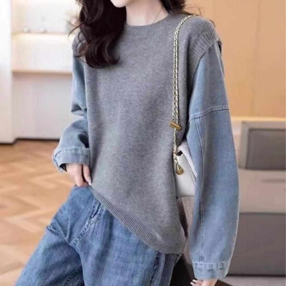 Navava Women Denim 2in1 KniT Long Sleeve T shirT Nk2820
